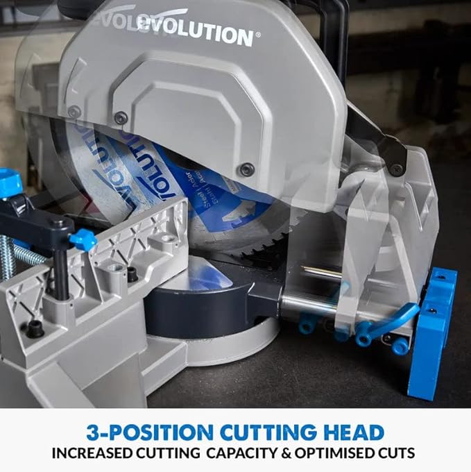Evolution S355MCS 14" Mitering Chop Saw | Heavy Duty Metal Cutting Saw | 15A/1450 RPM | TCT Blade | Sliding Head & Locking Pin | Cast Iron Clamps | Mitering Base | Knurled Fence | Quick Clamp