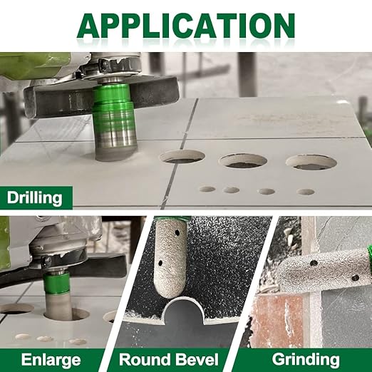 Tile Hole Saw Kit - 6pcs Diamond Core Drill Bits 25/35/50/65/75/102mm+1pc 3/4" Diamond Finger Milling Bit 5/8-11" Thread for Porcelain Ceramic Tile Granite Marble Angle Grinder