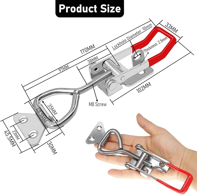 4003 Heavy Duty Toggle Latch Clamp, 304 Stainless Steel Heavy Duty Latch, 1320Lbs Holding Capacity, Adjustable, 2pack