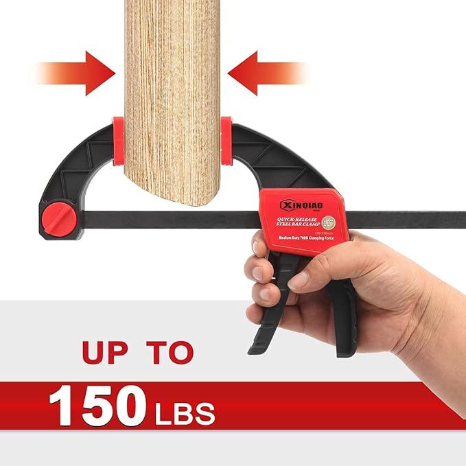 XINQIAO Bar Clamps for Woodworking 6 Inch (2) 12 Inch (2) Wood Clamps Set, One-Handed Spreader with 150 LBS for Stable and Reliable Fixing Solutions