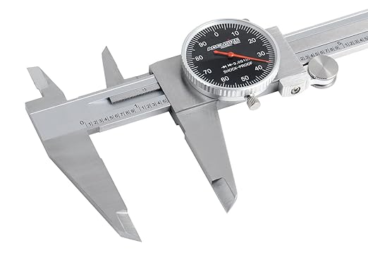 Accusize Industrial Tools 0-12'' by 0.001'' Black Face, Red Needle, Dial Caliper Stainless Steel in Fitted Box, P920-B212