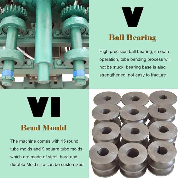 220V Electric Tube Pipe Bender, 2.2kw Electric Tubing Bender, Multi-Function Rolling Electric Pipe Bender with 15 Round Molds and 9 Square Molds