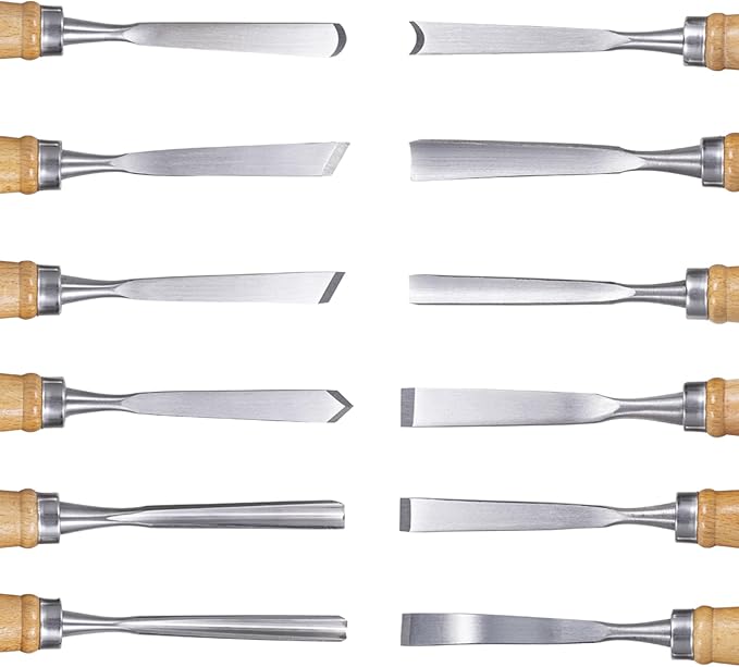 Falling in Art 12Pcs Wooden Carving Chisel Set, Woodworking Tools Set with a Leather Pouch, Full Size Knife Gouge Kit for Carving Projects, Ideal for Beginners and Professionals