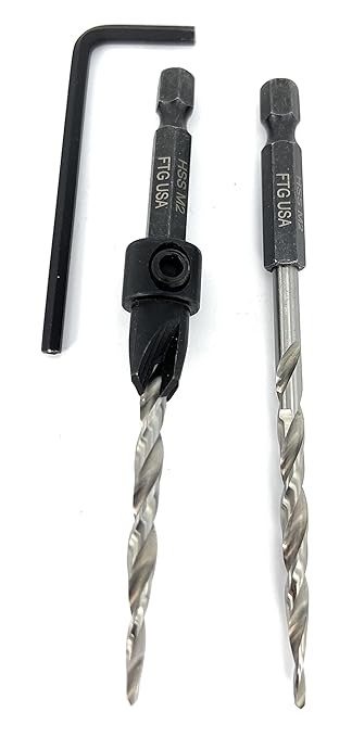 FTG USA Adjustable Wood Countersink Drill Bit #8 (11/64") with 1 Tapered Drill Bit for Woodworking