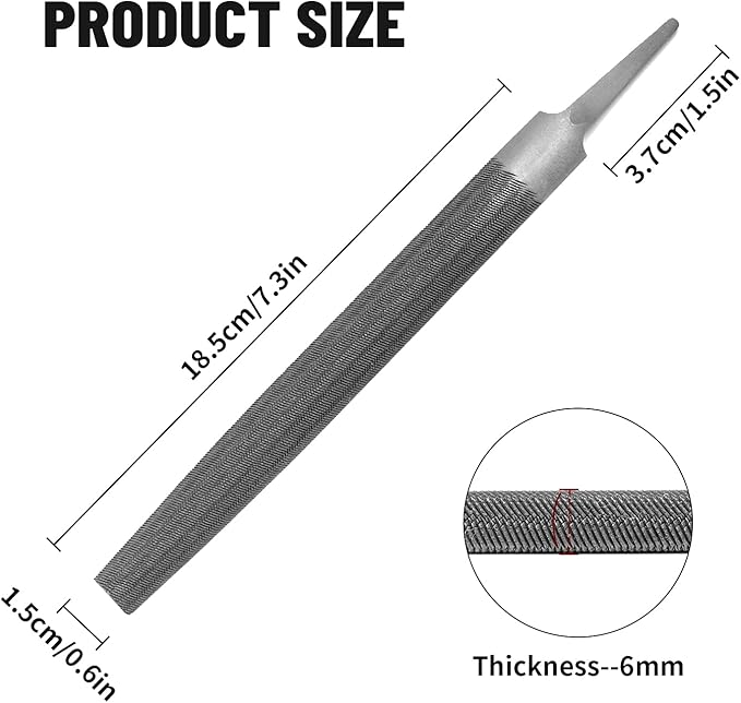6-inch Half Round Medium Cut File, Double Cut Teeth, High Carbon Steel, Single Hand File Without Handle, Suitable for Shaping Metal, Wood, etc.
