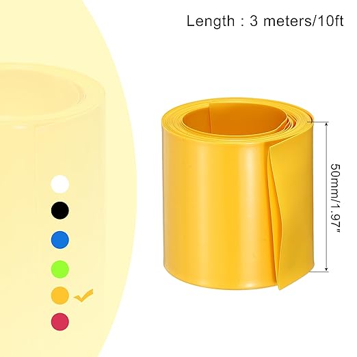 MECCANIXITY Battery Wrap PVC Heat Shrink Tubing 32mm Dia 50mm Flat 10 Feet(3meters) Yellow Good Insulation for Battery Pack
