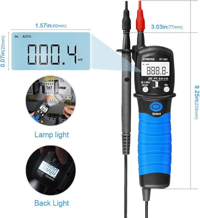 Pen Type Digital Multimeter - BTMETER BT-38C AC DC 600V High Voltage Tester, 60M Ohm Resistance Meter, with Capacitance Diode Test, Continuity Alarm, Backlit LCD Screen, Lamp Light