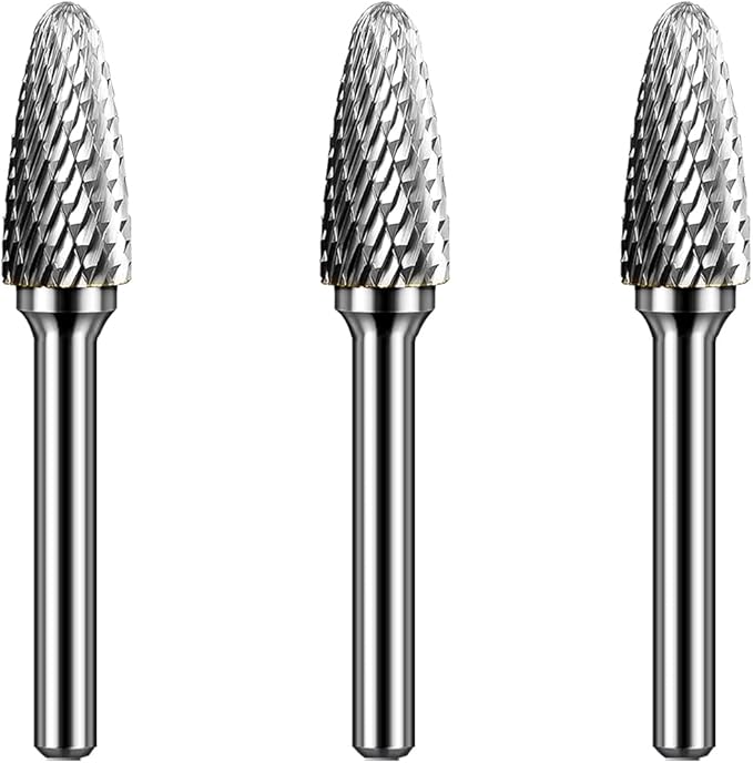 Carbide Burr Set 1/4" Shank SF-5 Die Grinder Bits Tungsten Double Cut Burr Bits (1/2" Cutter Dia X 1" Cutter Length) for Die Grinder Kits Metal Grinding Drilling Polishing (3pcs)