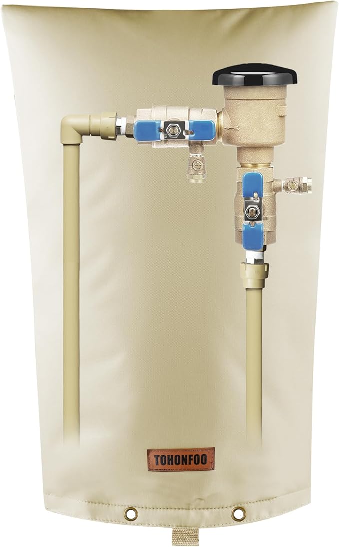 Backflow Preventer Pipe Insulation Cover (5°F) - Irrigation Sprinkler Valve Insulated Pouch - Water Well Pump Cover - Sturdy 5 Layers for Winter Freeze Protection, 16" W x 34" H, Beige