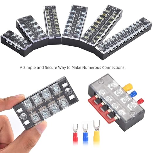 73Pcs(6Sets) Terminal Block Set, 6Pcs 4 Positions 600V 25A Dual Row Screw Terminal Strip Block + 6Pcs Pre-Insulated Terminals Barrier Strip + 60Pcs Insulated Fork Wire Connector by CGele…