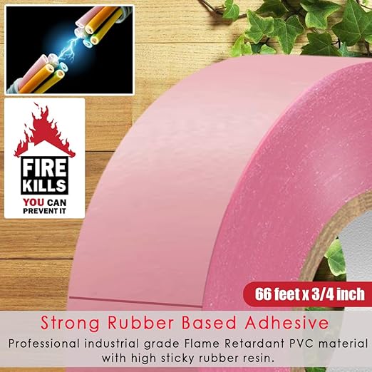 Pink Electrical Tape, 66 feet x 3/4 inch,Waterproof,Strong Adhesive, Vinyl Rubber Adhesive Electrical Tape Use at No More Than 600V & 176℉