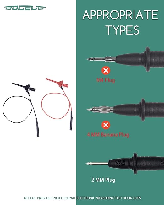Multimeter Test Hook Clip, Mini SMD Grabber Test Clip with Lead to 2mm Jack Socket, Test Lead Minigrabber for Logic Analyzer