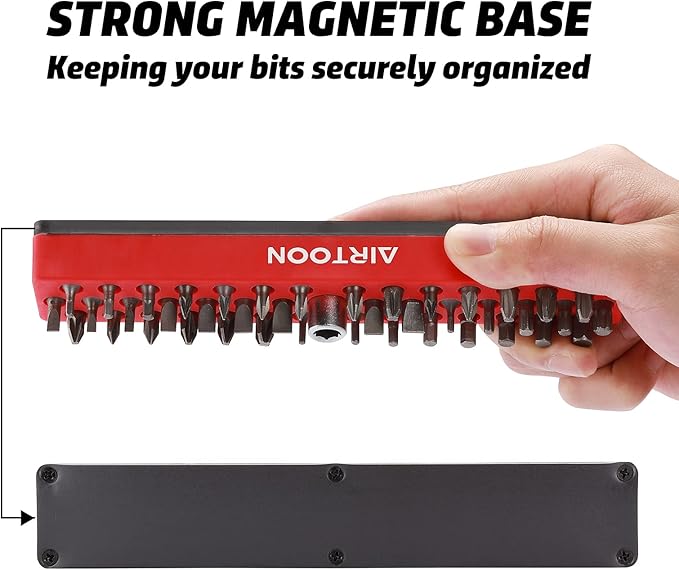 AIRTOON 2PCS 1/4" Magnetic Hex Bit Holder, 43 Holes Bit Storage with Strong Magnetic Base, Magnetic Screwdriver Bit Organizer, Red and Blue