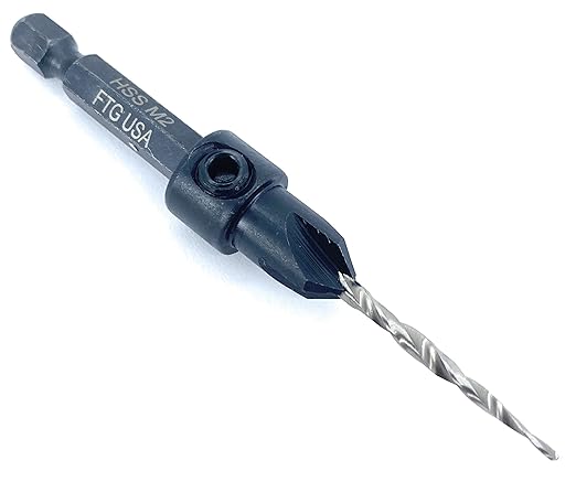 FTG USA Adjustable Wood Countersink Drill Bit #4 (7/64") with Tapered Drill Bit for Woodwork