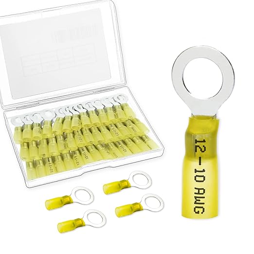 60 PCS Heat Shrink Wire Connectors, 12-10 AWG Ring Terminals, 12-10 Gauge 1/4" Stud(M6) Automotive Marine Ring Connectors by Housun