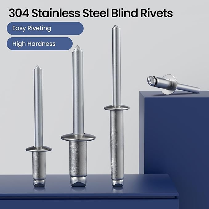 240pcs 1/8" x 3/8" Stainless Steel Blind Rivets,Pop Rivets,304 Stainless Steel Grip and Steel Mandrel, 3.2 x 10mm
