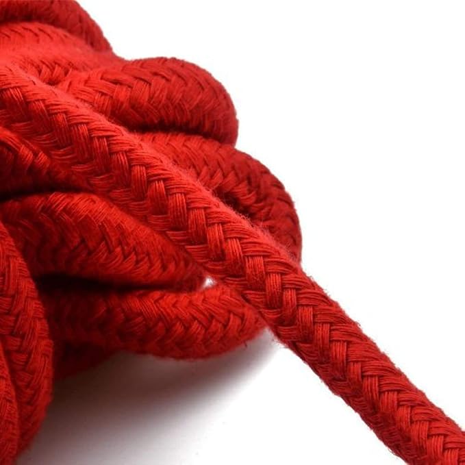 Soft Cotton Rope, 32 feet / 10m Rope, 8mm Thick, Soft Rope, Long Rope, Soft Tying Rope (Black + Deep red)