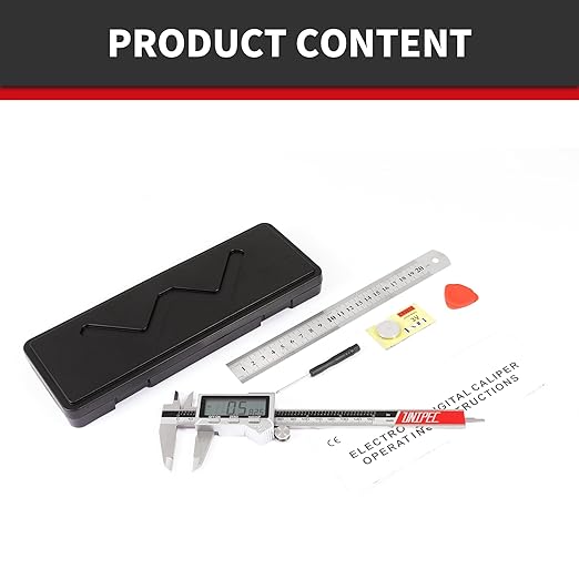 6 Inch/ 150mm IP54 Grade Stainless Steel Digital Caliper & Stainless Steel Rule, Inch/Millimeter/Fraction Conversion, IP 54 Splash Proof Protection Design, Large LCD Screen