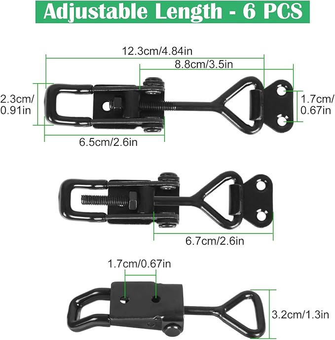 Adjustable Toggle Clamp Holding Capacity Toggle Latch Hasp Clamp Quick Release Pull Latch (Black-6pcs -550lbs)