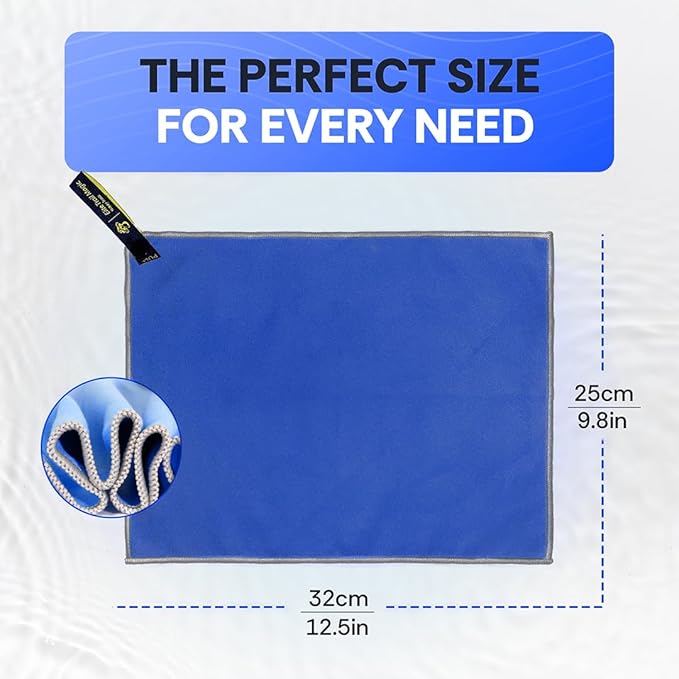 Backpacking Ultralight Quick Dry Microfiber Soft Fast Drying Hand and Face Towel Wash Cloth Camping Yoga Hiking Active Lifestyle Small (Blue, Small)