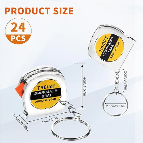 24 Pieces Tape Measure Keychains, 1.5 Inch Functional Mini Tape Measures with Stable Slide Lock Construction Party Favors Tape Measure for Birthday Party Favors Gift Bag Fillers Prize 1 m/ 3 ft