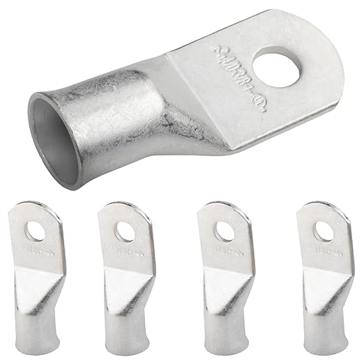 SELTERM 5pcs 4/0 AWG (XL) 3/8" Stud Tinned Copper Wire Lugs, Battery Lugs,Ring Terminals, Battery Cable Ends, 0000 Gauge Ring Terminal Connectors,UL Marine Grade Electrical Battery Terminal Connectors