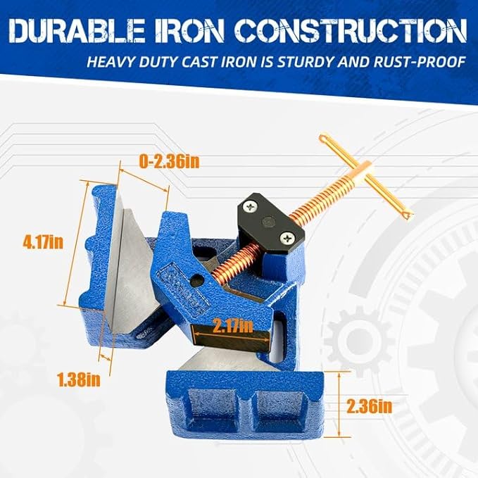 W04C Ductile Iron Welding Machine Angle Clamp, Heavy Duty Right Angle 90 Degrees Welding Clamps for Woodworking Corner Miter Clamp