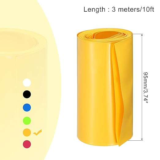 MECCANIXITY Battery Wrap PVC Heat Shrink Tubing 60mm Dia 95mm Flat 10 Feet(3meters) Yellow Good Insulation for Battery Pack