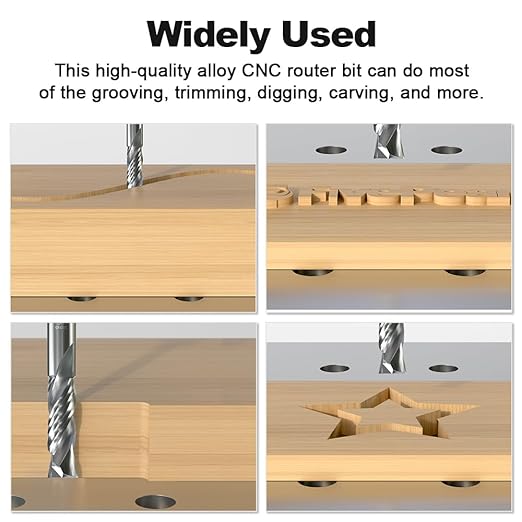 FivePears Up&Down Cut Compression Spiral Router Bit for CNC, 3/8" Cutting Diameter, 1-1/4" Cutting Length, 3/8 inch Shank, Carbide End Mill Router Bit for Wood Carving Engraving Grinding Grooving