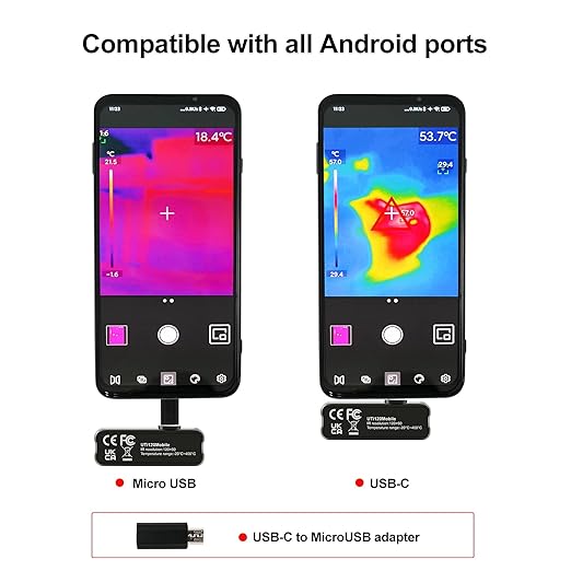 UNI-T Thermal Camera, Android USB-C MicroUSB, Infrared Camera Thermal Imager for Smartphones - UTi120Mobile, 120x90 IR Resolution All-Purpose Pro-Grade with App Extension Cord, 2Meter Drop Durability