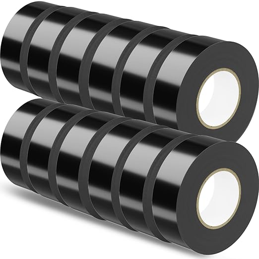 SWRT 12 Pack Black Electrical Tape Waterproof, 0.75 in x 66 FT High Temp Electric Tape Under 600V for All Weather - UV Protection - Flame Retardant