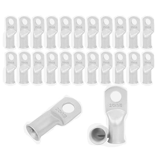 25Pcs 2/0 AWG 3/8"(M10) Stud Tinned Copper Ring Terminals Battery Cable Ends Wire Lugs 2/0 Gauge Battery Cable Lugs Heavy Duty Cable Lugs Bare Copper Eyelets Tubular Ring Terminal Connectors