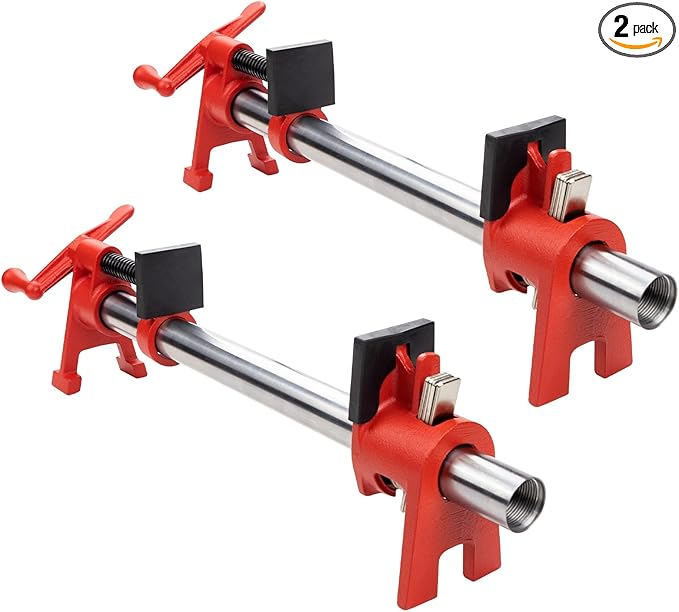 3/4 Inch H-Style Professional Wood Gluing Pipe Clamp Set with Steel Pipe, Heavy Duty 1766 Lbs Load Limit,for Woodworking(2-Pack)