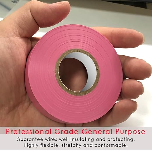 Pink Electrical Tape, 66 feet x 3/4 inch,Waterproof,Strong Adhesive, Vinyl Rubber Adhesive Electrical Tape Use at No More Than 600V & 176℉
