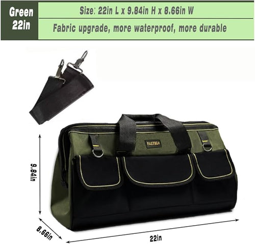 22-inch Wide Mouth Tool Bag with Water Proof Molded Base, Wide Mouth Tool Tote Bag, Waterproof Tool Organizer Bag for Men with Adjustable Shoulder Strap(No Bottom Shell)
