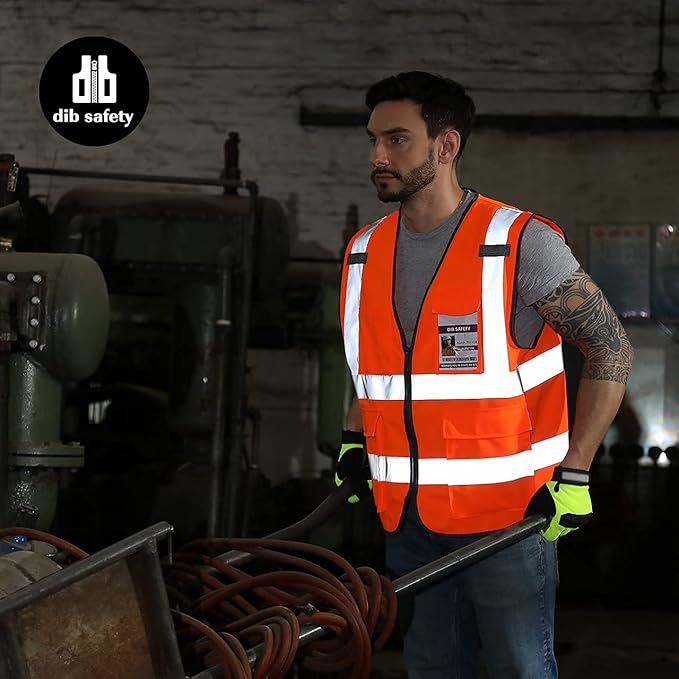 Dib Safety Vest Reflective ANSI Class 2, High Visibility Vest with Pockets and Zipper, Construction Work Vest Hi Vis Orange 2XL