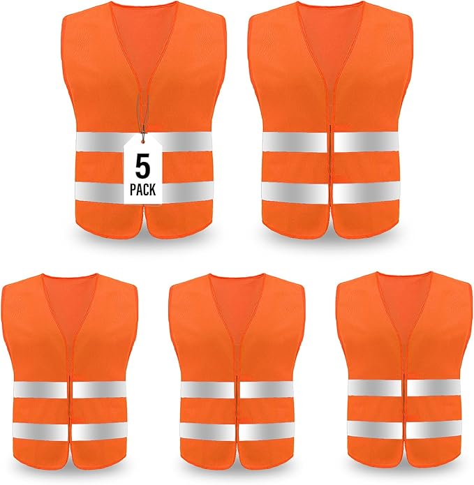 Safety Vest, Reflective High Visibility Construction Vest for Men, Work, Cycling, Runner, Surveyor, Volunteer, Road
