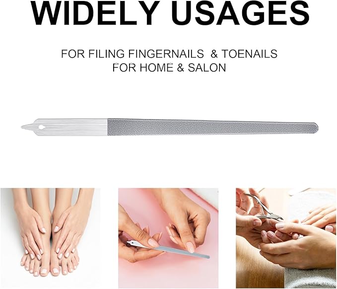 6Pcs Metal Nail Files Nail File Diamond Dust for Natural Nails Stainless Steel Nail Files with Pointed Tip Non Slip Handle Fingernail Files Diamond Nail File for Salon and Home, 8 Inches