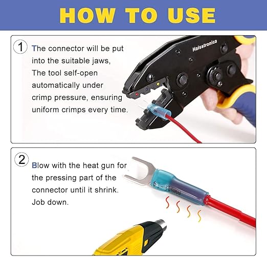 haisstronica 100pcs #10 Red Heat Shrink Fork Connectors,22-16 Gauge Insulated Electrical Crimp Wire Terminals