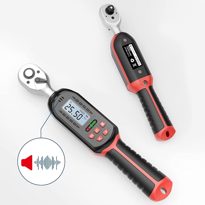 1/4 Inch Digital Torque Wrench, 1.1-22.1 Ft-lbs/1.5-30Nm, with Preset Values, 2% Accuracy, Buzzer and LED Notification, Small Electronic Torque Wrench for Bicycles