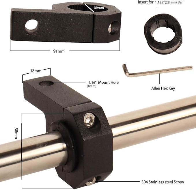 Round Bar Clamp Bracket Kit - Pack 4 Clamps, Roof Cage Holder for 1 1/8" Bar