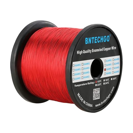 BNTECHGO 36 AWG Magnet Wire - Enameled Copper Wire - Enameled Magnet Winding Wire - 3.0 lb - 0.0049" Diameter 1 Spool Coil Red Temperature Rating 155℃ Widely Used for Transformers Inductors