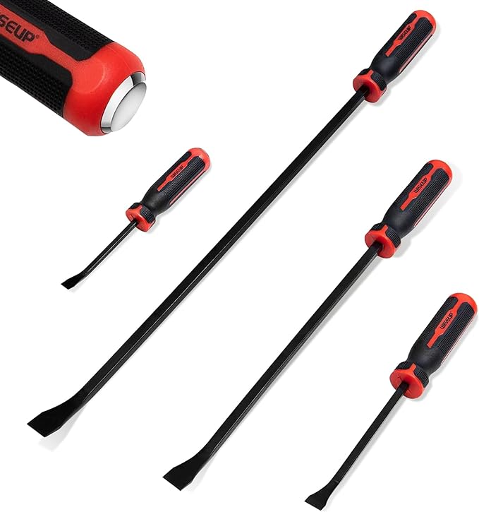 WISEUP 4-Piece Pry Bar Set，8",12",18",24" Heavy Duty Crowbar with Thicker Strike Caps for Prying，Demolition，Automotive Mechanic Hand Tools