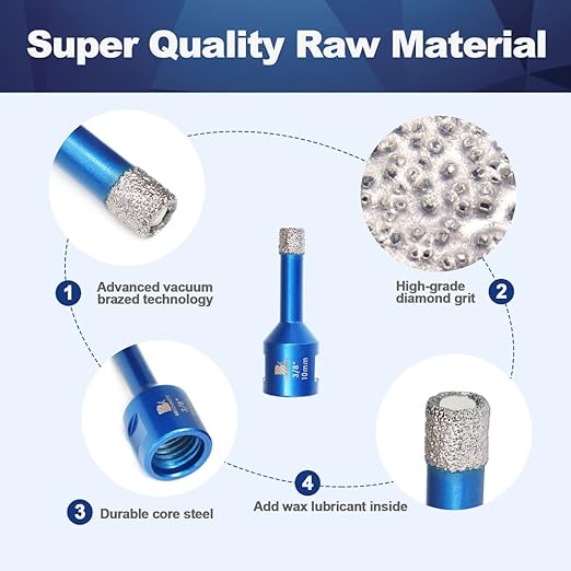 3/8 Inch Diamond Core Drill Bit for Porcelain Tile Ceramic Marble Granite Drilling,BRSCHNITT 2pcs Vacuum Brazed Diamond Hole Saw with 5/8-11 Thread (10mm 2pcs)