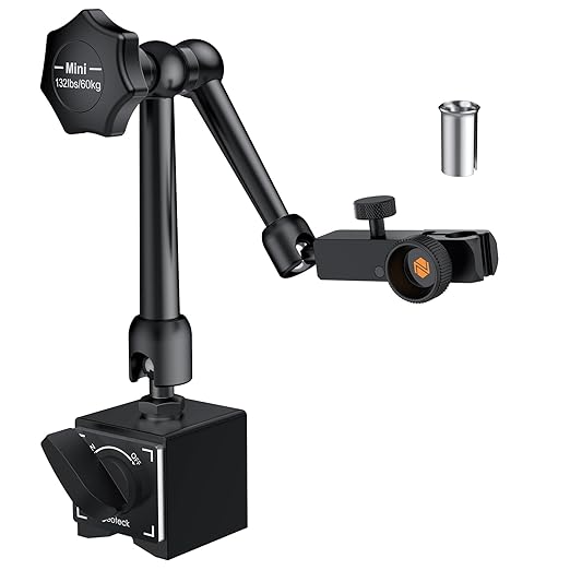 Neoteck 132lbs/60kg Max Pull Steel Magnetic Base for Digital Dial Indicator with 3/8 inch (9.52mm) Clamping Hole, Adjustable Test Indicator Holder Weighs 671g for Widely Used in Lathe - Black