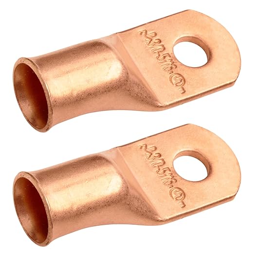 SELTERM 2pcs 3/0 AWG 5/16" Stud Copper Wire Lugs, Battery Lugs, Ring Terminals, Battery Cable Ends, 000 Gauge Ring Terminal Connectors, UL Heavy Duty Bare Copper Eyelets Battery Terminal Connectors