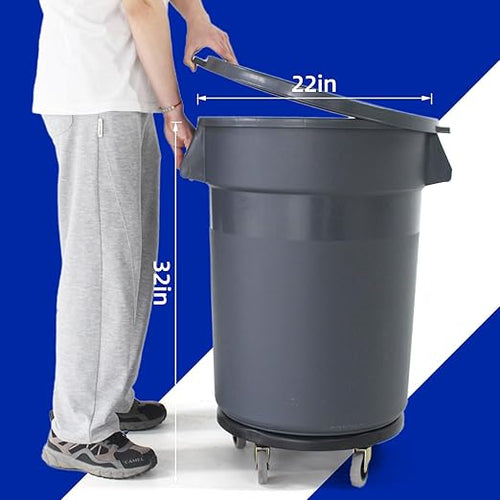 32 Gallon Outdoor Trash Can with Lid and Wheels, Removable Wheels and Sturdy Handle Outdoor Trash Can for Outdoors, Hospitals, Garages, Backyards and Yards (Grey)