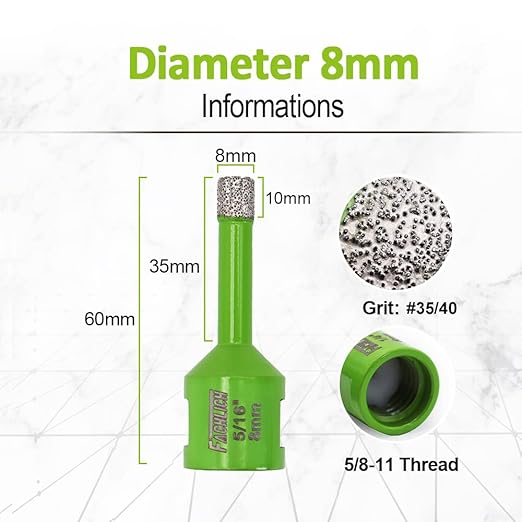 Diamond Core Drill Bits,2pcs 5/16" 8mm Ceramic Tile Drill Bits Vacuum Brazed Diamond Hole Saw for Porcelain Tile,Granite,Marble,Concrete,Masonry,Brick