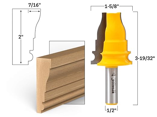 YONICO 16125 2-Inch Door & Window Casing Router Bit 1/2-Inch Shank
