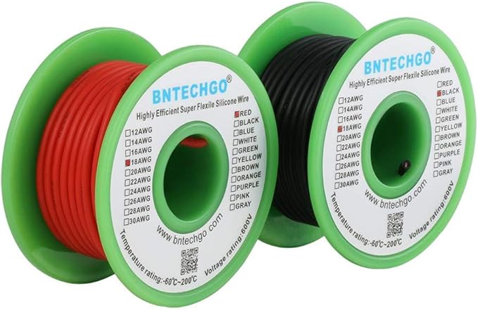BNTECHGO 18 Gauge Silicone Wire Spool red 25ft and Black 25ft Flexible 18 AWG Stranded Tinned Copper Wire